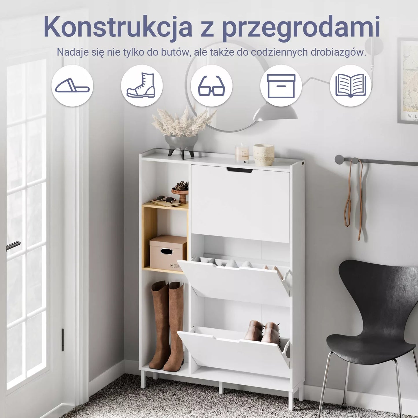 SoBuy Batų spintelė, 90,2x129,6x19,1 cm, Balta, MDF plokštė, FSR209-WN