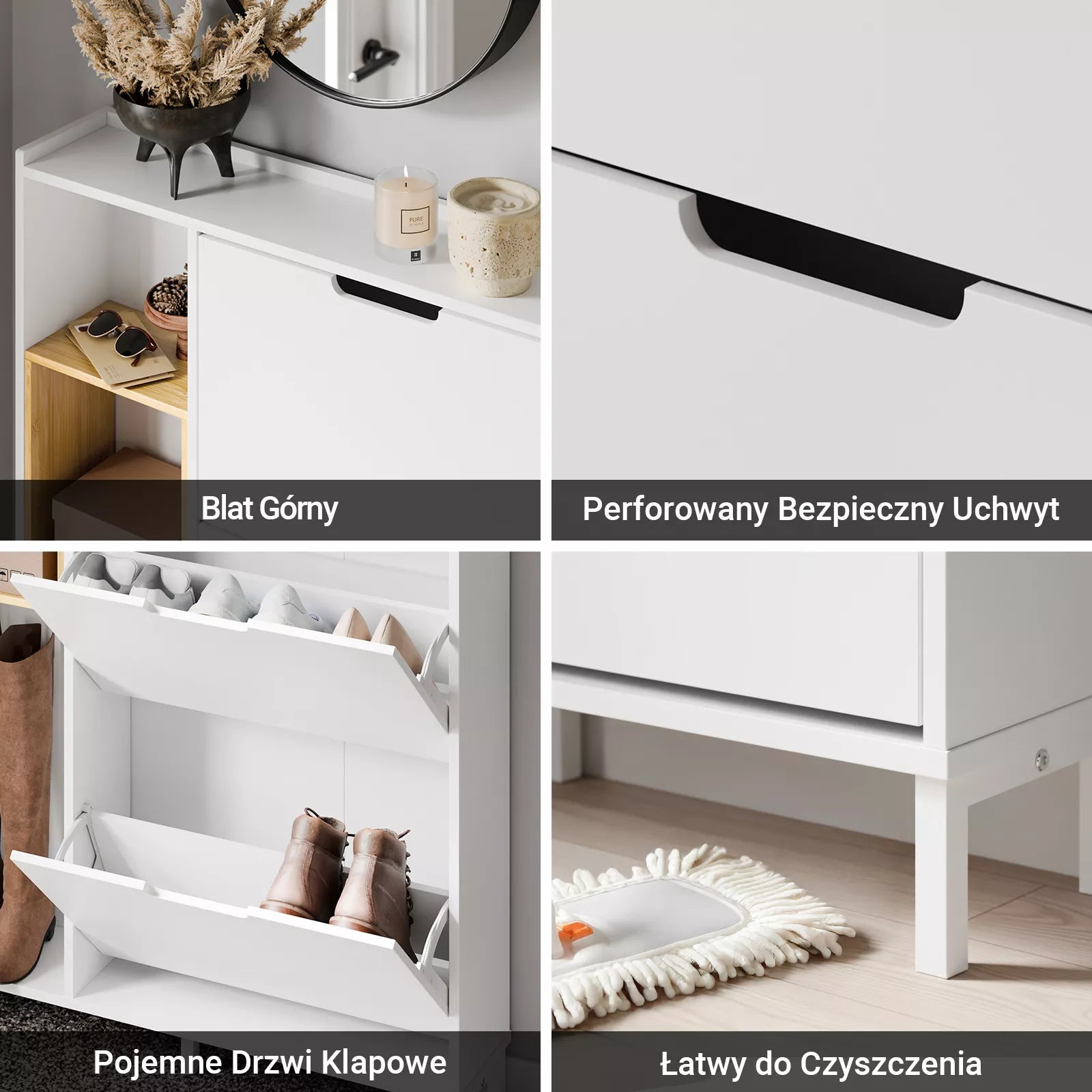 SoBuy Batų spintelė, 90,2x129,6x19,1 cm, Balta, MDF plokštė, FSR209-WN