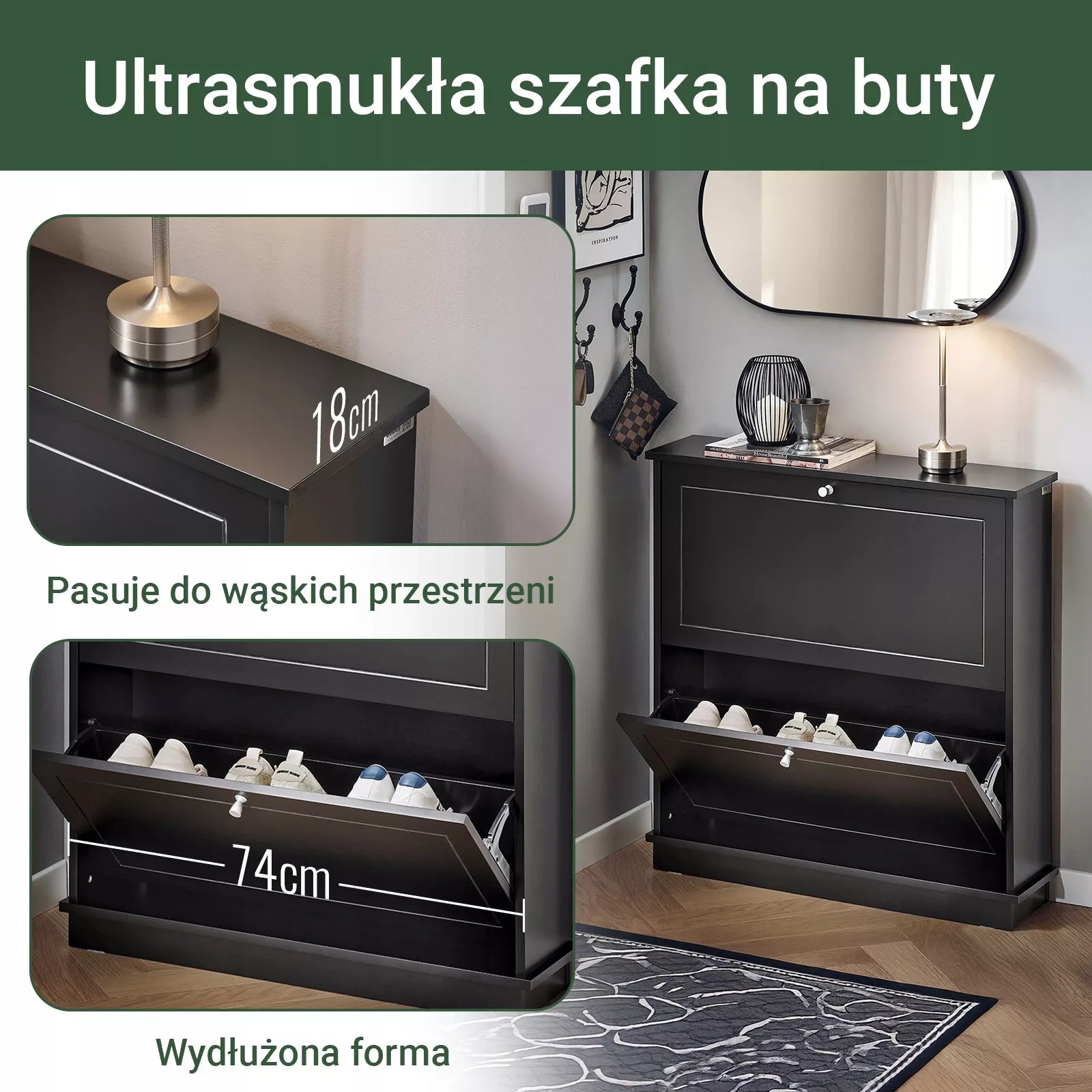 SoBuy batų spintelė, 2 atidaromos durelės, juodas batų organizatorius FSR99-SCH
