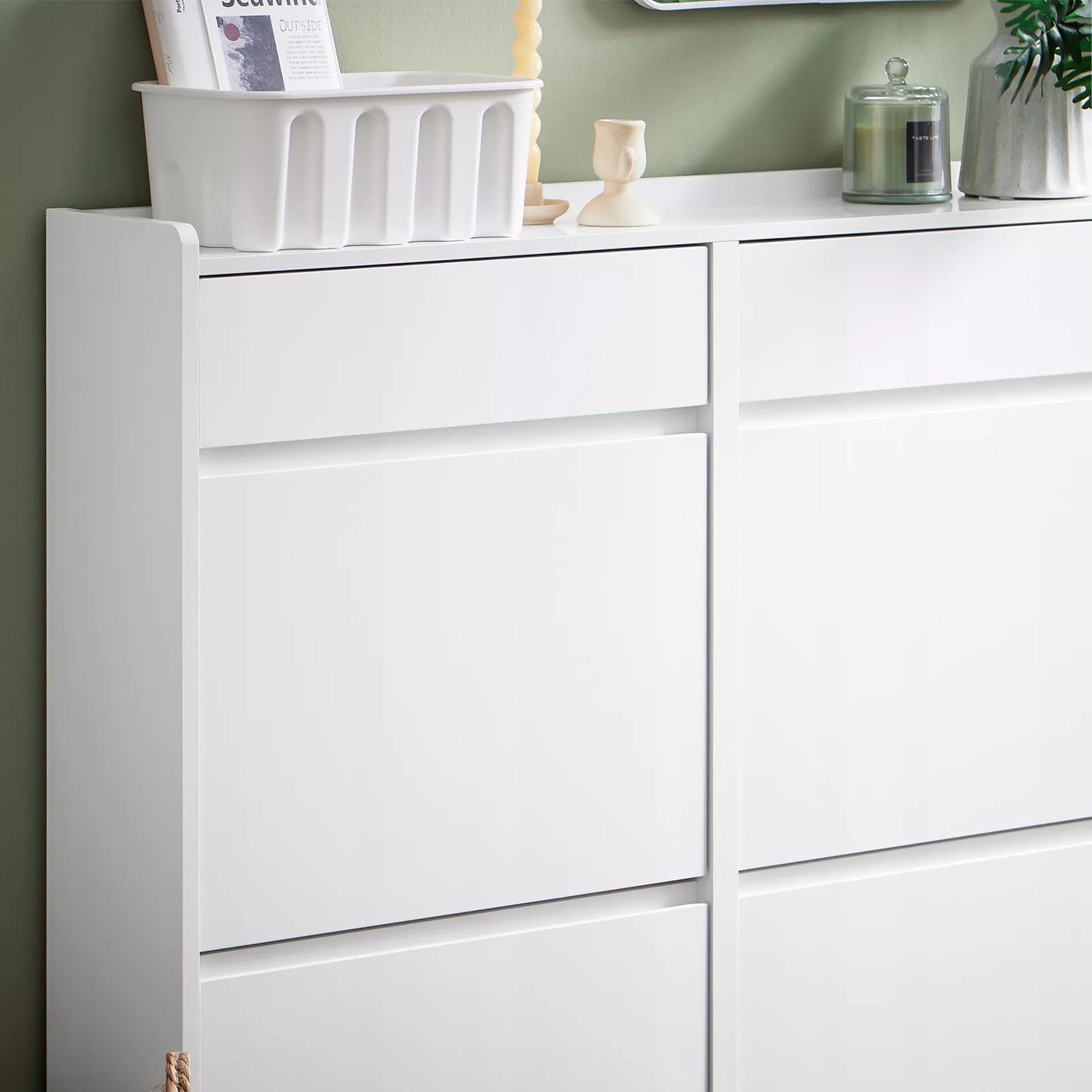 SoBuy Batų spintelė su 4 durelėmis ir 2 stalčiais prieškambariui FSR169-W