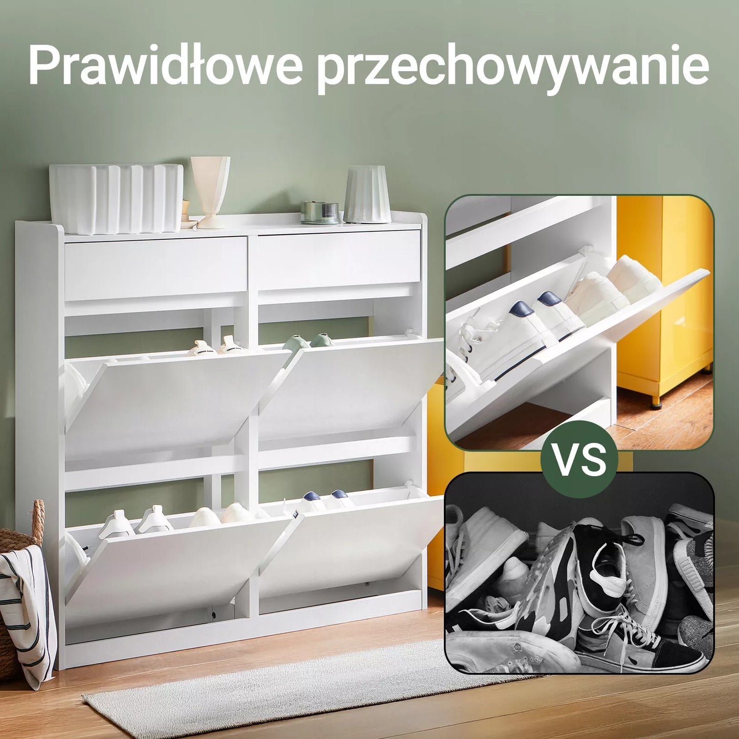 SoBuy Batų spintelė su 4 durelėmis ir 2 stalčiais prieškambariui FSR169-W