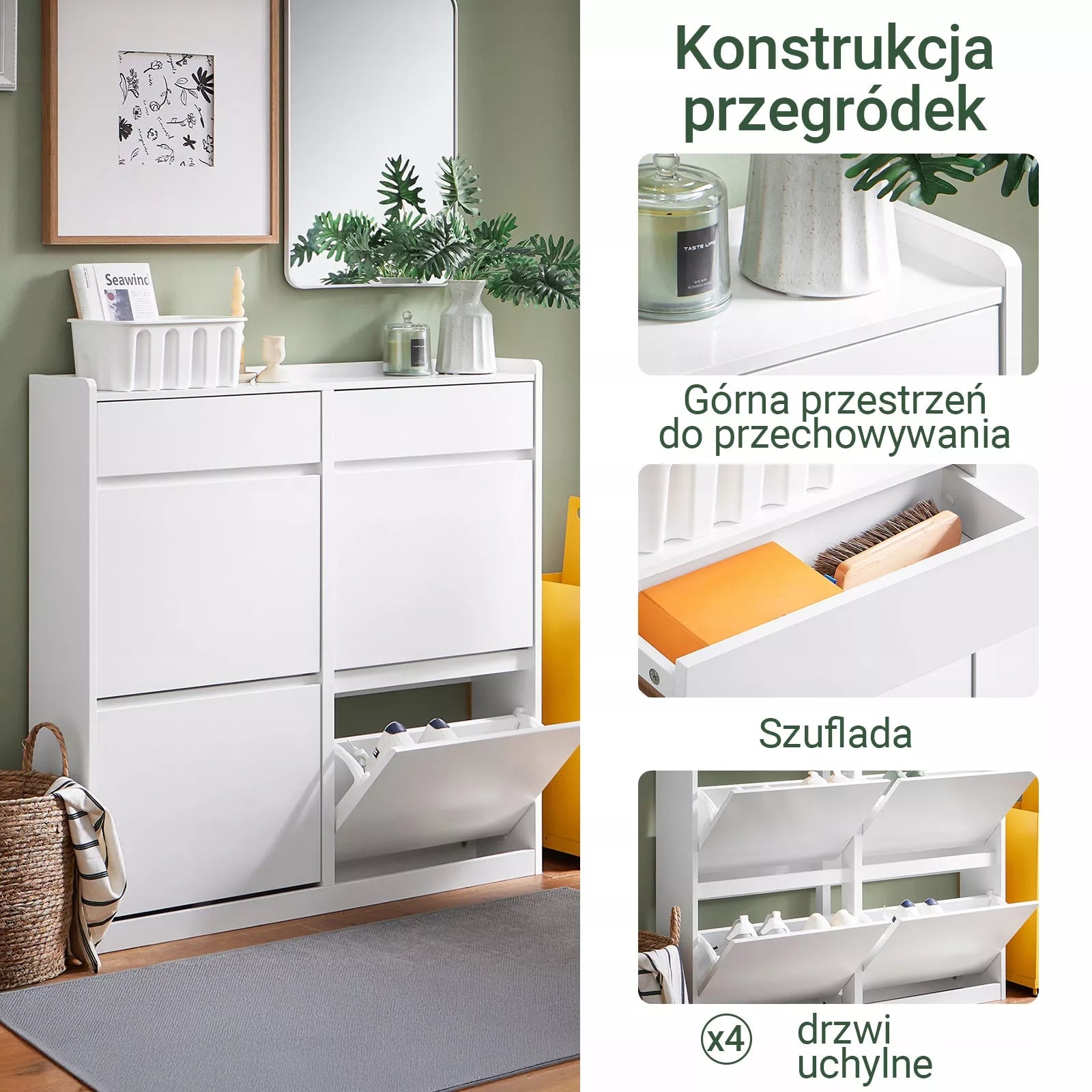 SoBuy Batų spintelė su 4 durelėmis ir 2 stalčiais prieškambariui FSR169-W