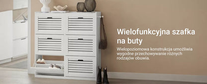 SoBuy Batų spintelė su atlenkiamomis durelėmis ir kabliukais prieškambariui, balta, FSR145-W