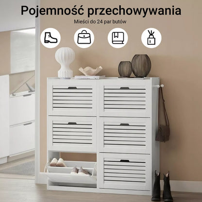 SoBuy Batų spintelė su atlenkiamomis durelėmis ir kabliukais prieškambariui, balta, FSR145-W