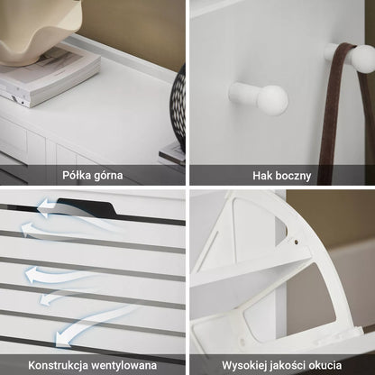 SoBuy Batų spintelė su atlenkiamomis durelėmis ir kabliukais prieškambariui, balta, FSR145-W