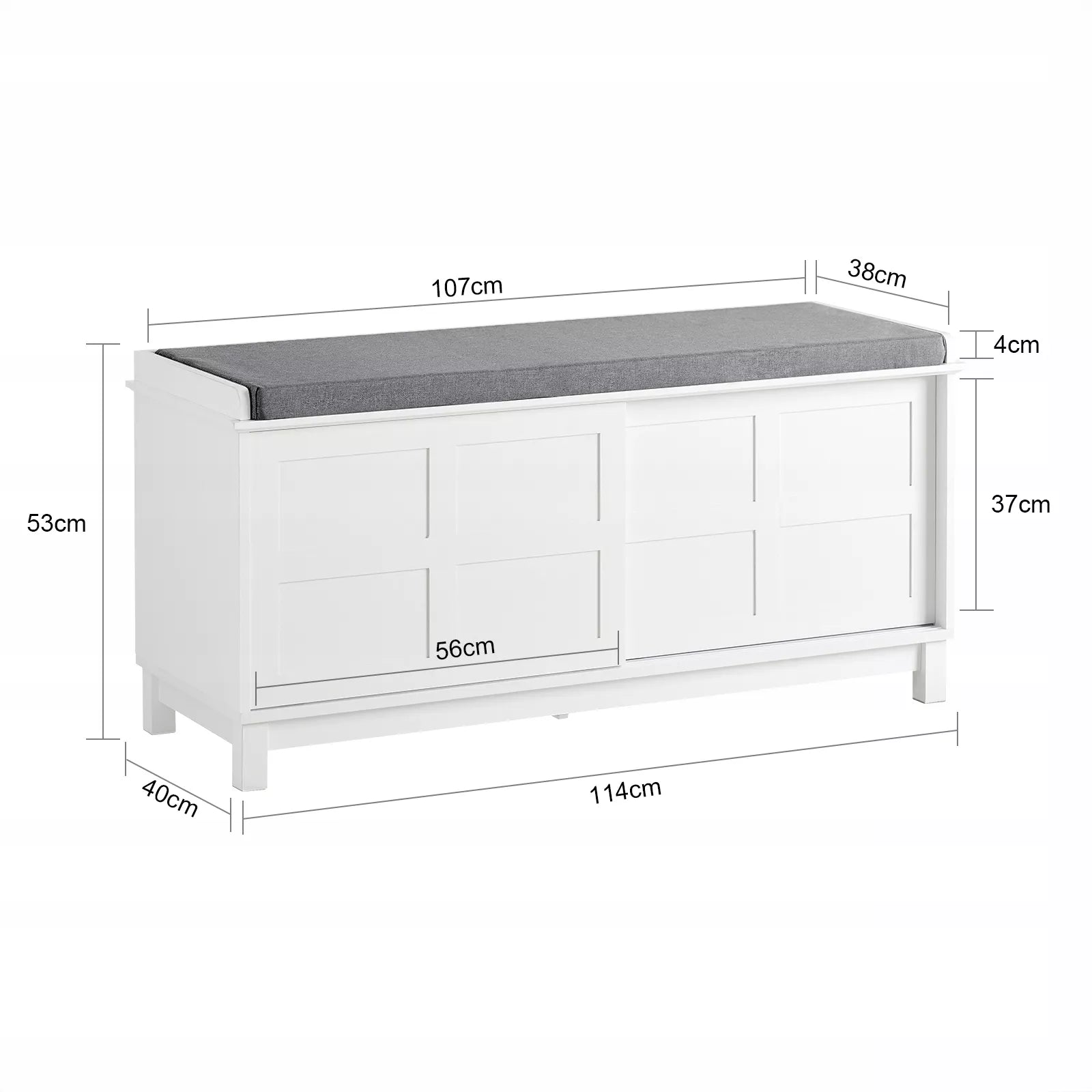 SoBuy batų spintelė su sėdyne, stumdomos durys, balta FSR86-W