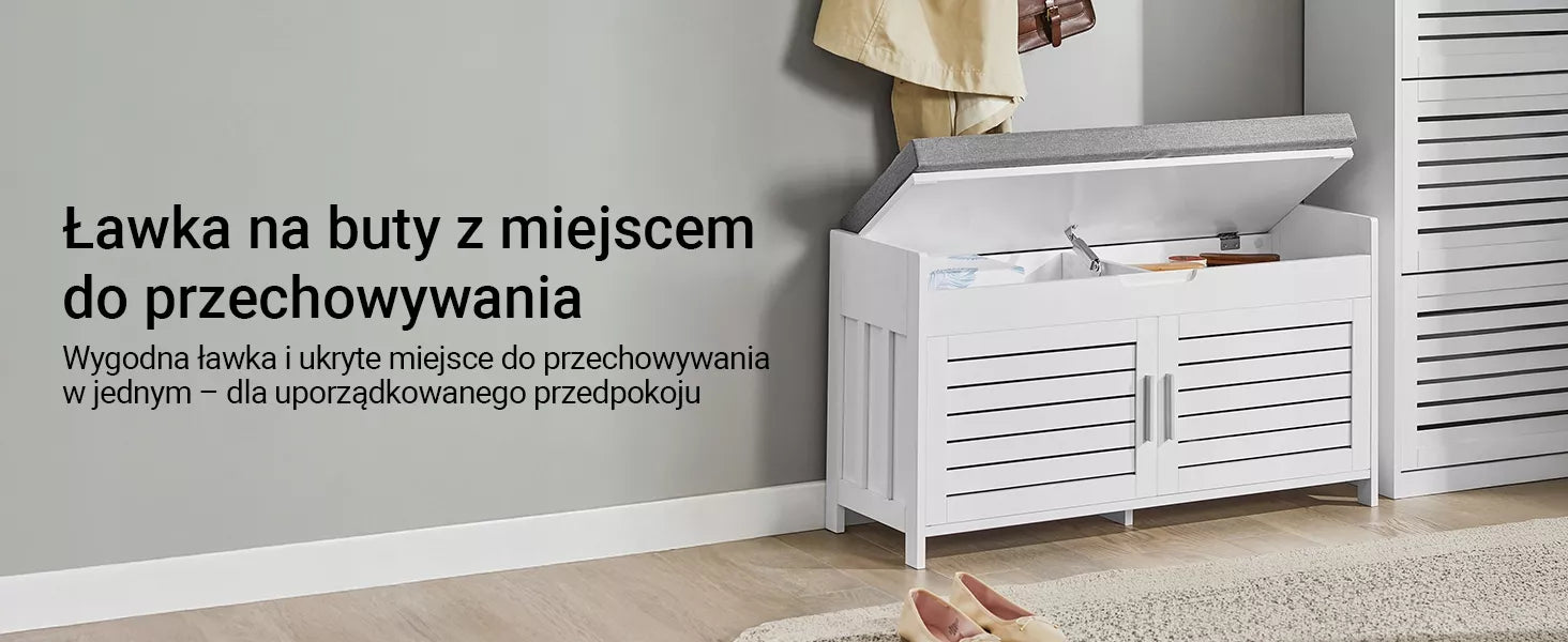 SoBuy batų spintelė su sėdyne ir drabužinės organizatoriumi FSR102-W