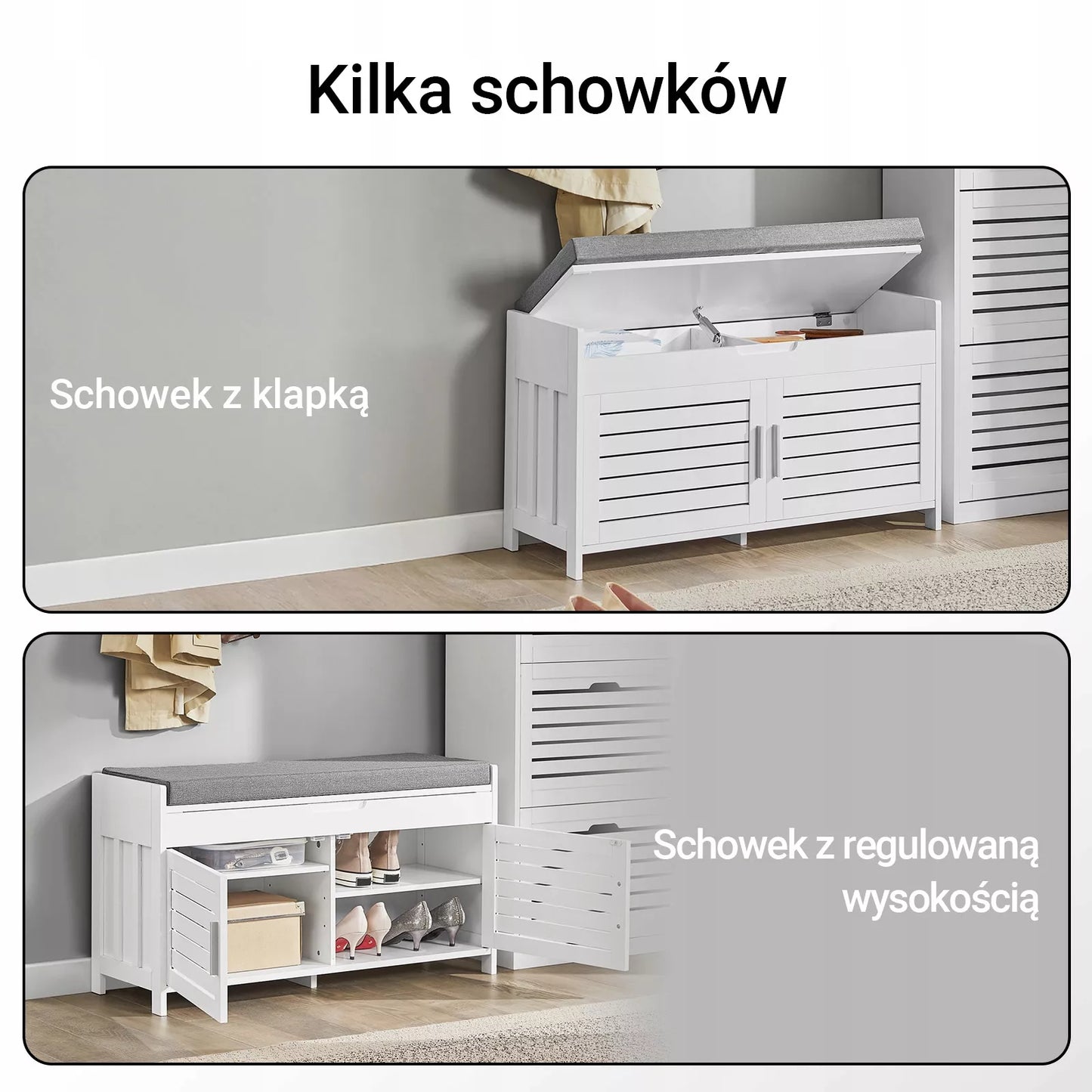 SoBuy batų spintelė su sėdyne ir drabužinės organizatoriumi FSR102-W