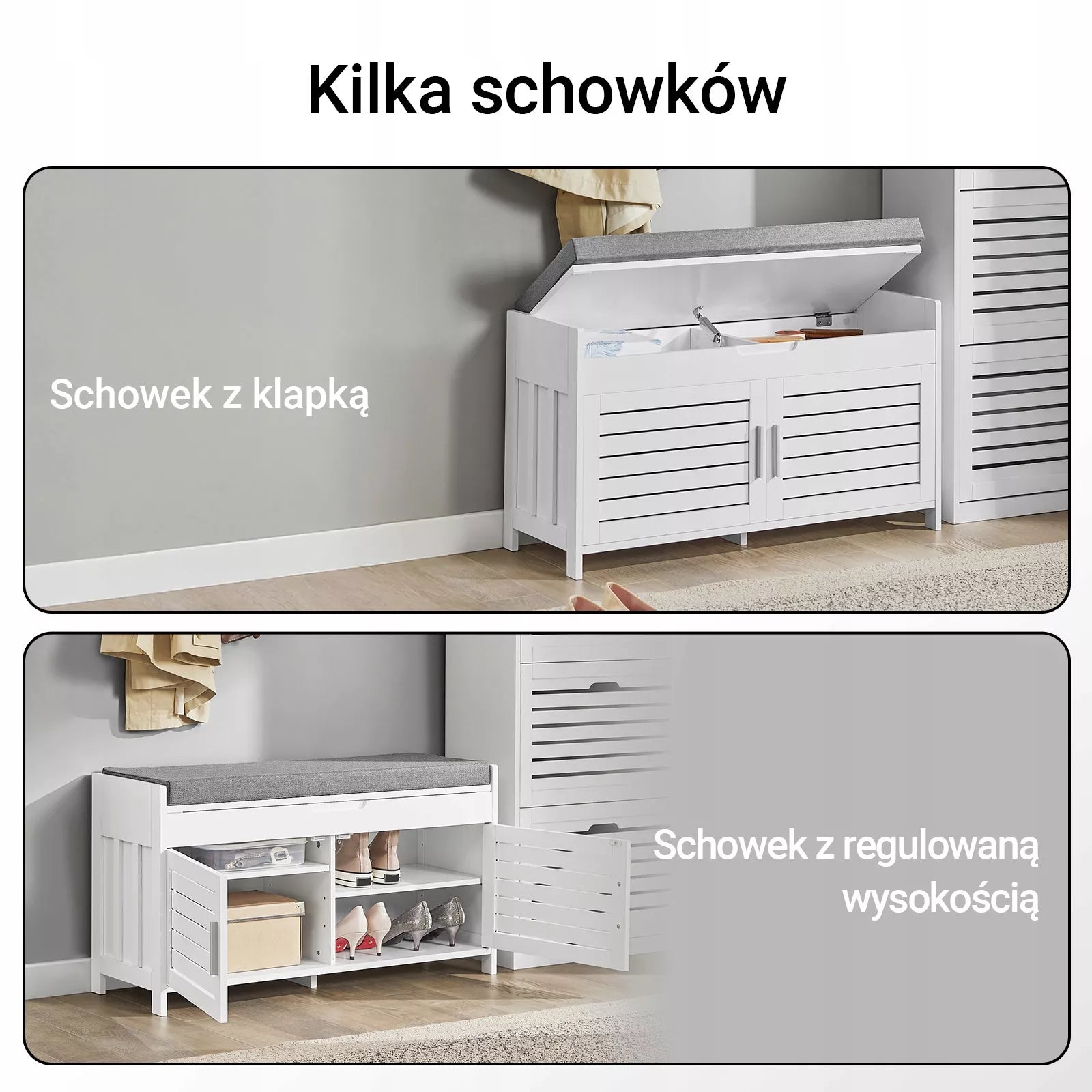 SoBuy batų spintelė su sėdyne ir drabužinės organizatoriumi FSR102-W