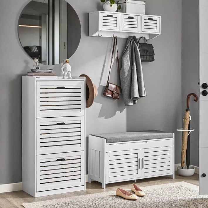 SoBuy batų spintelė su sėdyne ir drabužinės organizatoriumi FSR102-W