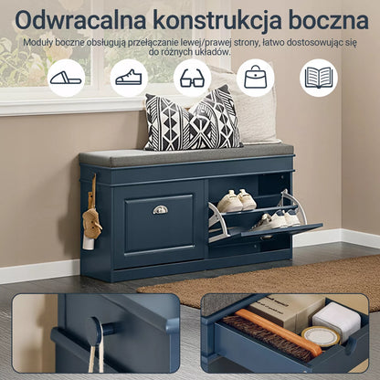 SoBuy batų spintelė su sėdyne, drabužinės organizatorius, mėlyna FSR64-B