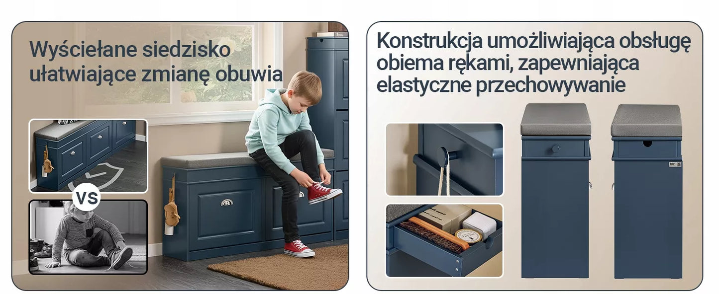 SoBuy batų spintelė su sėdyne, drabužinės organizatorius, mėlyna FSR64-B