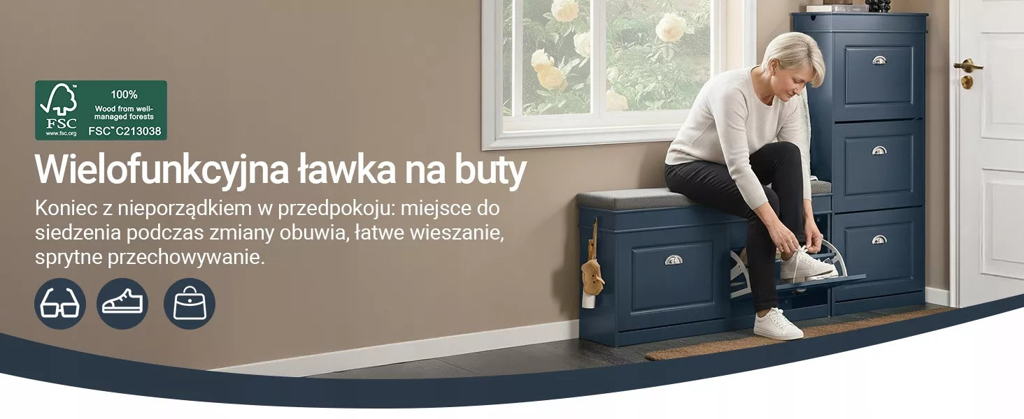 SoBuy batų spintelė su sėdyne, drabužinės organizatorius, mėlyna FSR64-B