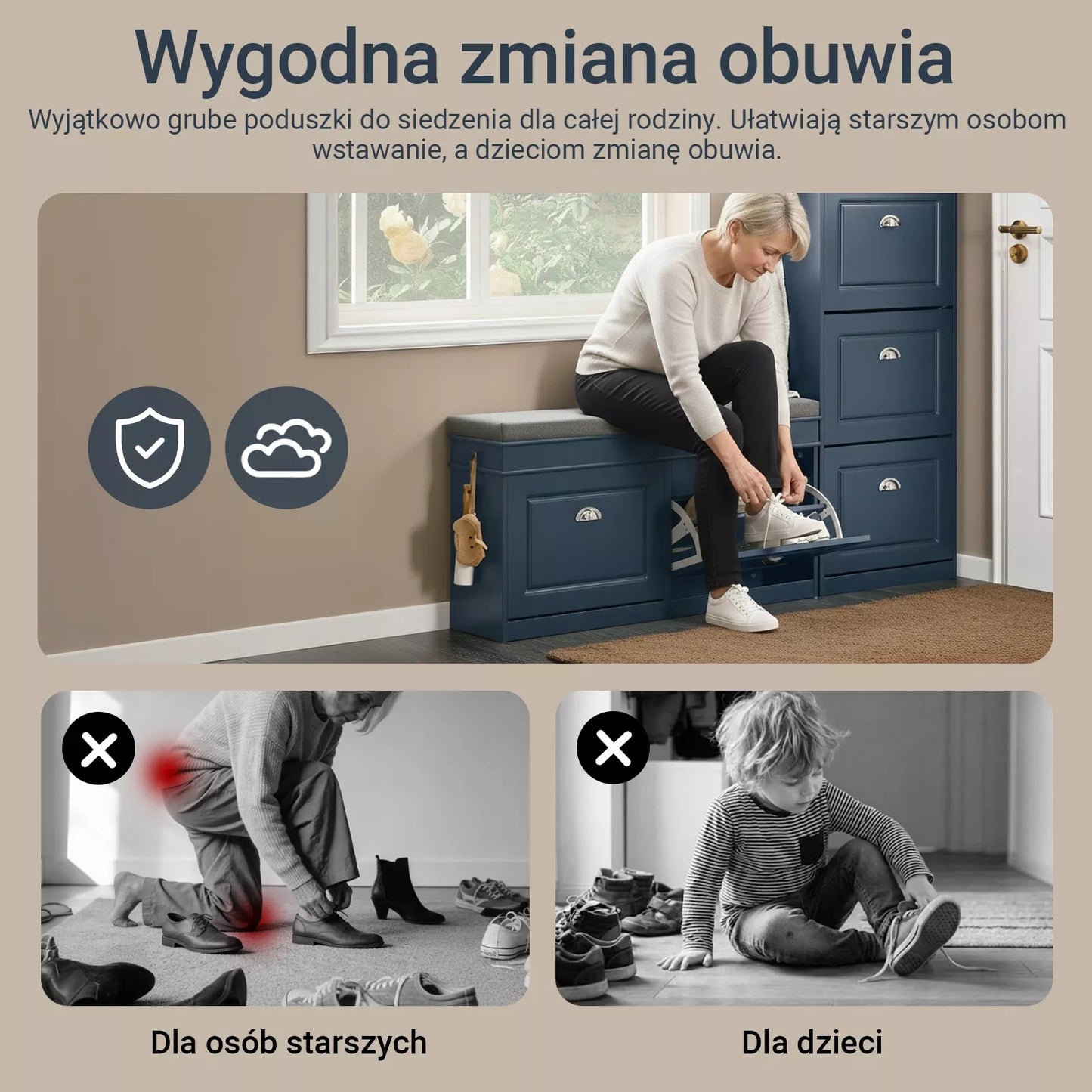 SoBuy batų spintelė su sėdyne, drabužinės organizatorius, mėlyna FSR64-B