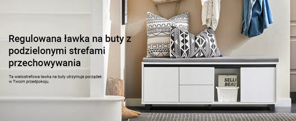 SoBuy Batų spintelė su sėdyne, lentyna, stalčiais, durelėmis, balta FSR176-W