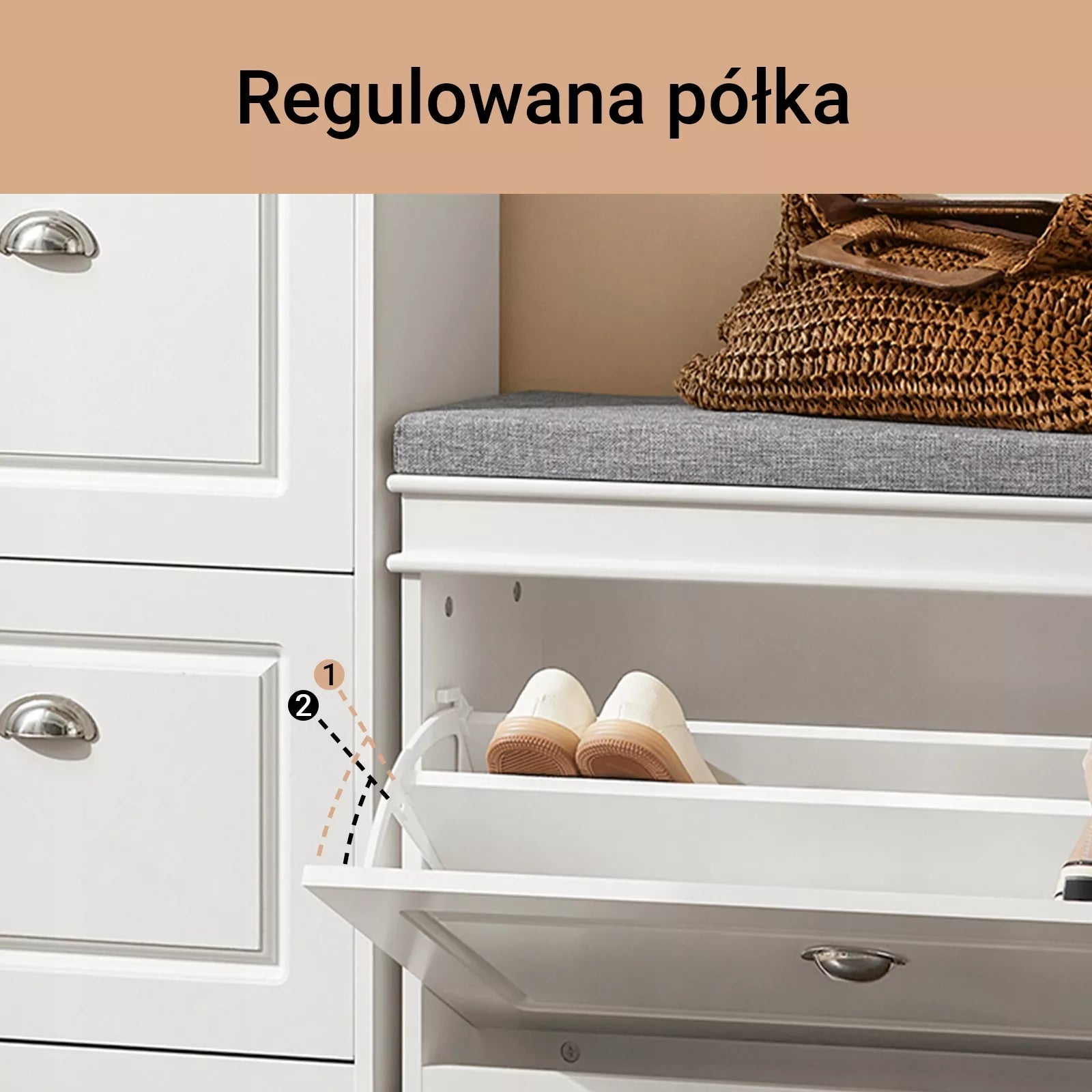 SoBuy Batų spintelė su pilka sėdyne Drabužinės organizatorius FSR82-L-W