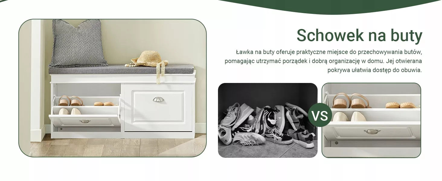 SoBuy Batų spintelė su pilka sėdimąja dalimi drabužinėje FSR64-W
