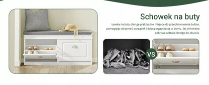 SoBuy Batų spintelė su pilka sėdimąja dalimi drabužinėje FSR64-W