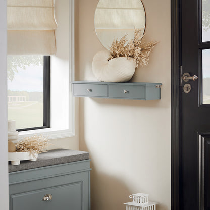 SoBuy Pilka pakabinama sieninė lentyna su 2 stalčiais svetainei FRG43-HG