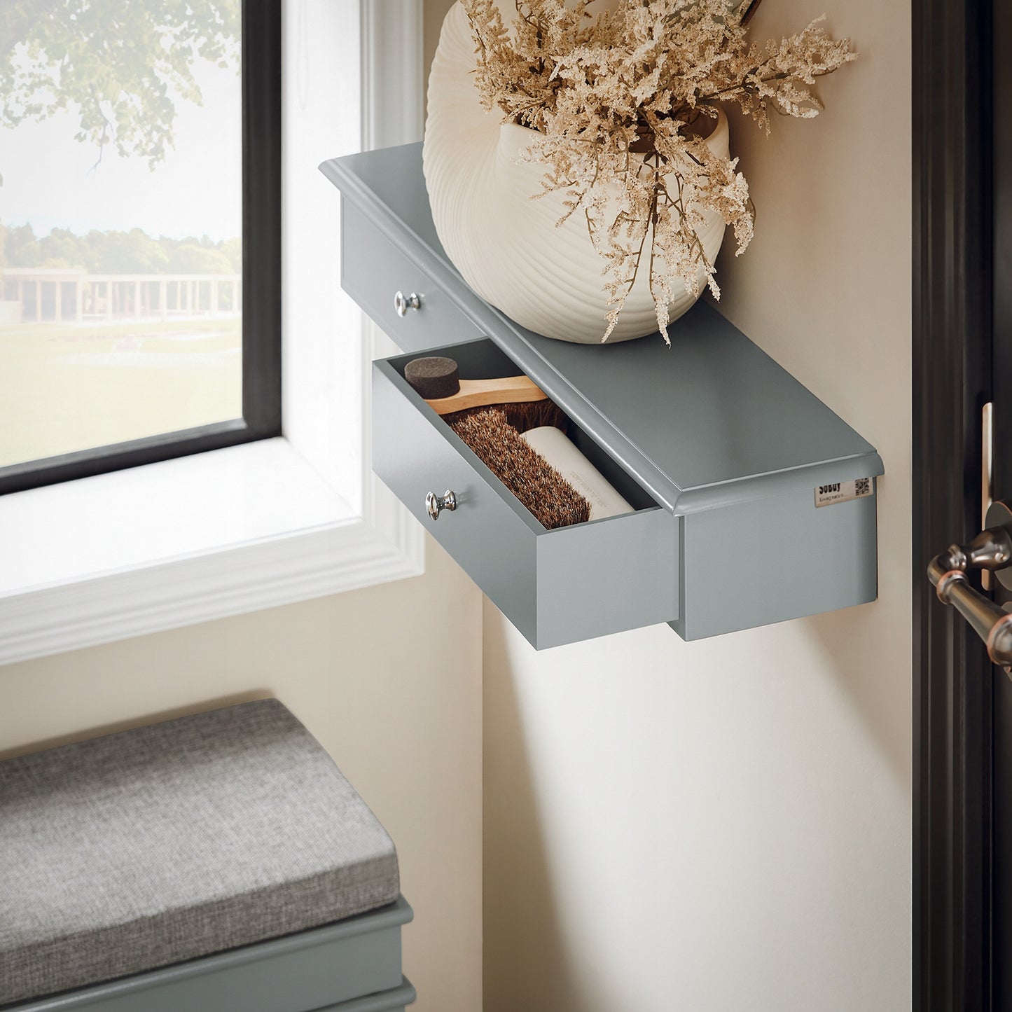 SoBuy Pilka pakabinama sieninė lentyna su 2 stalčiais svetainei FRG43-HG