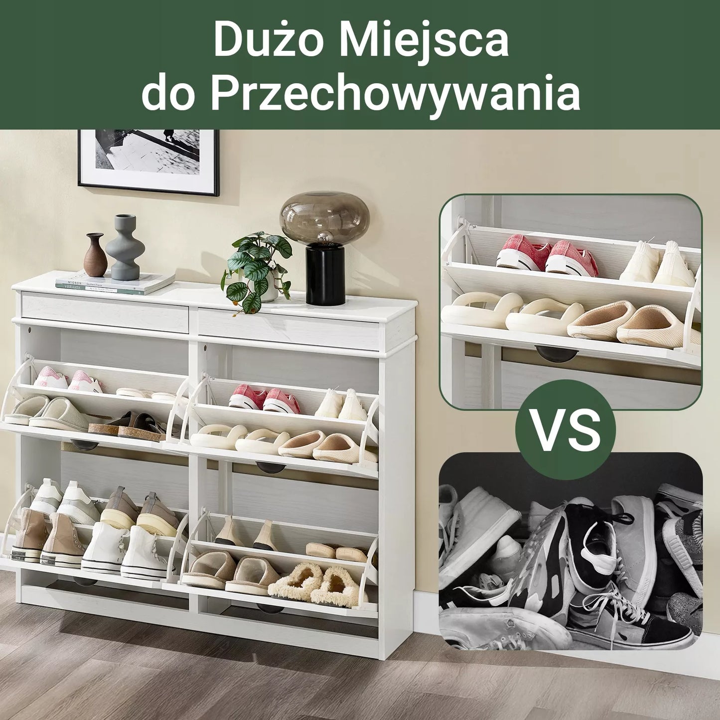 SoBuy Siauras Batų spintelė su 4 atverčiamomis durelėmis Balta prieškambariui FSR79-WG
