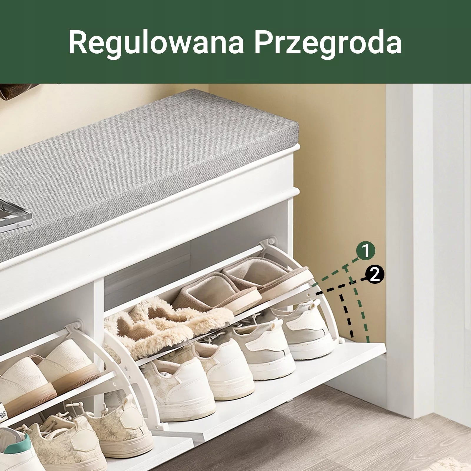 SoBuy Siauraitė batų spintelė su sėdyne ir 2 atverčiamomis durelėmis Balta FSR64-WG