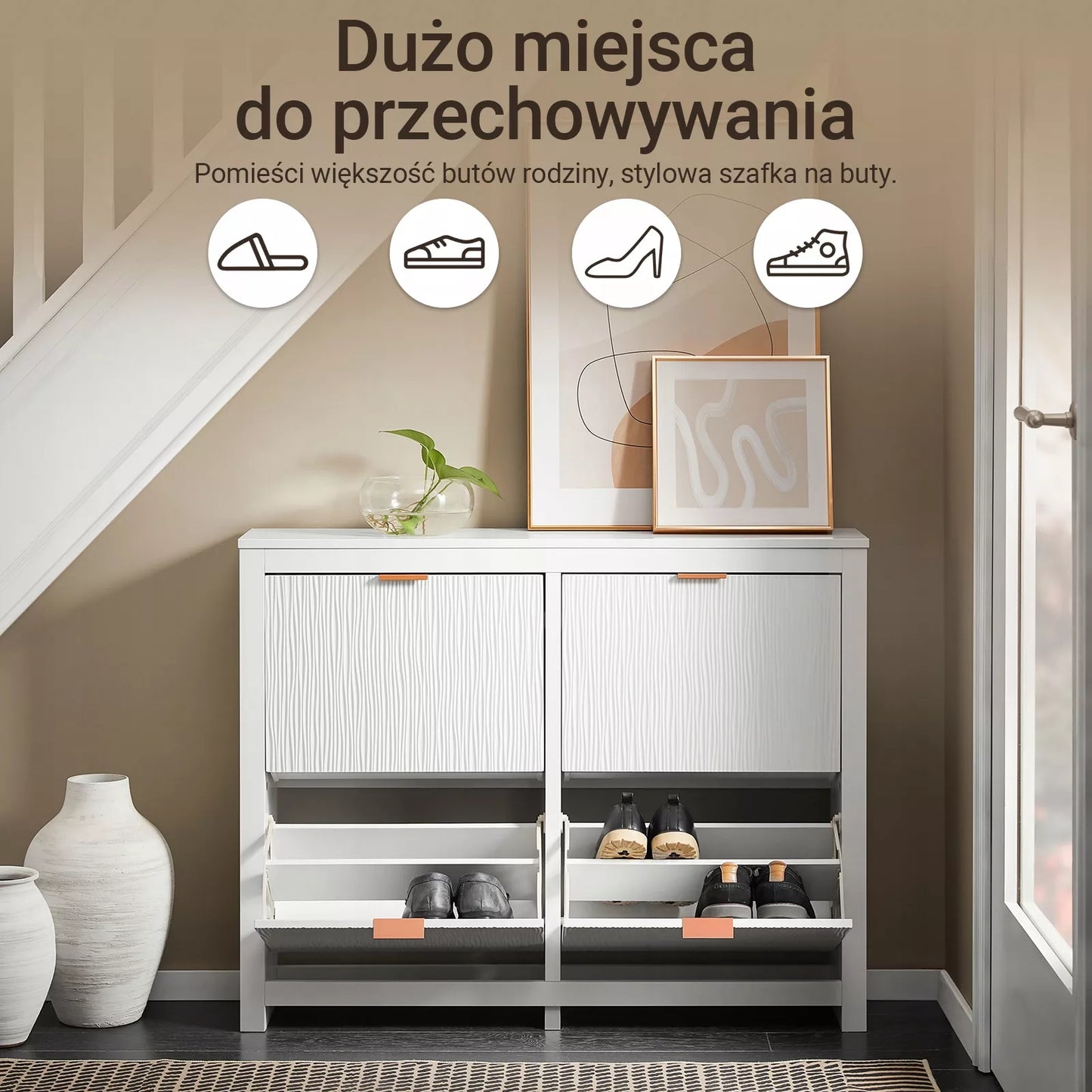 SoBuy Batų spintelė su sėdyne, stalčiais ir durelėmis FSR186-II-W