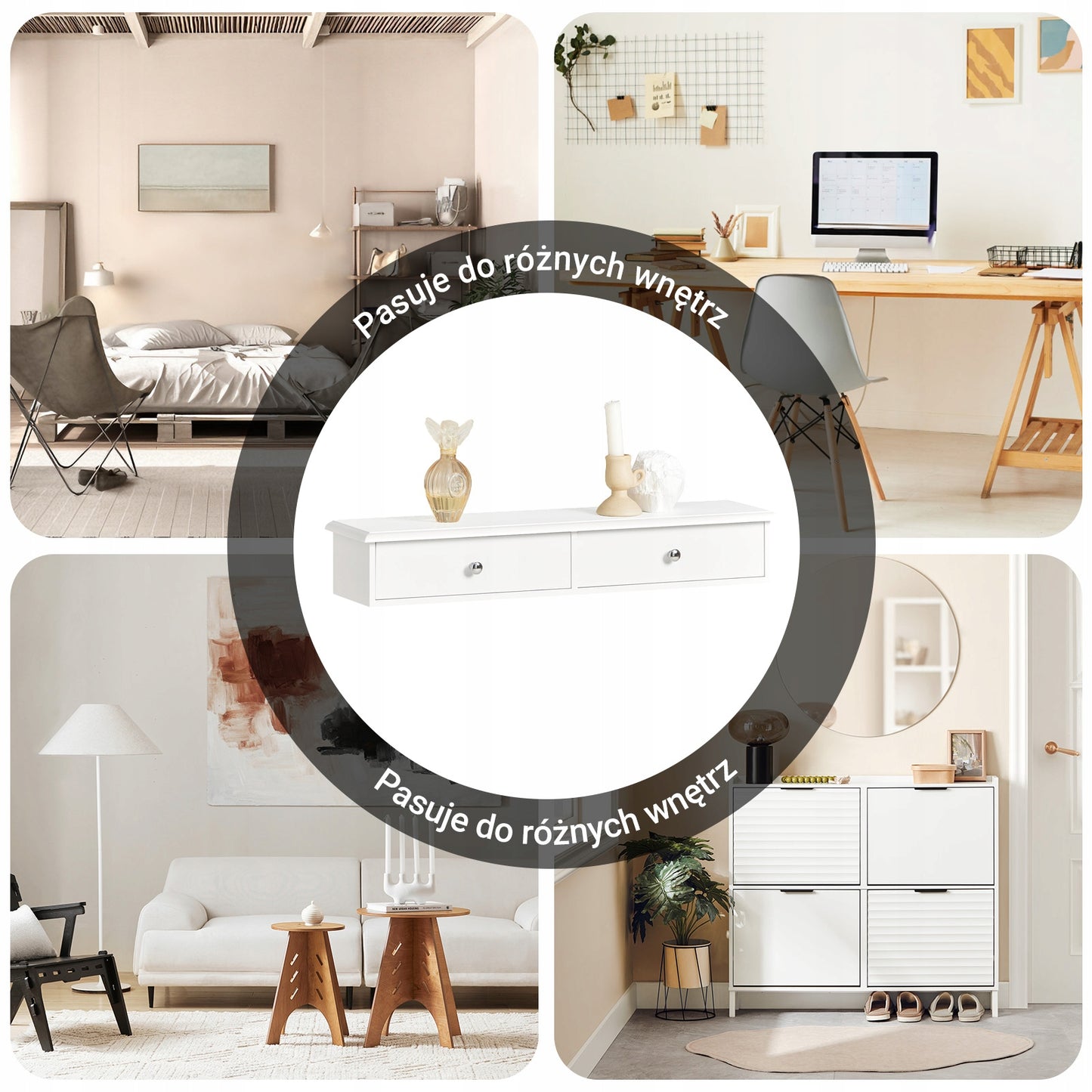 Sobuy Baltas sieninis pakabinamas su 2 stalčiais lentynų stovas svetainei FRG43-W