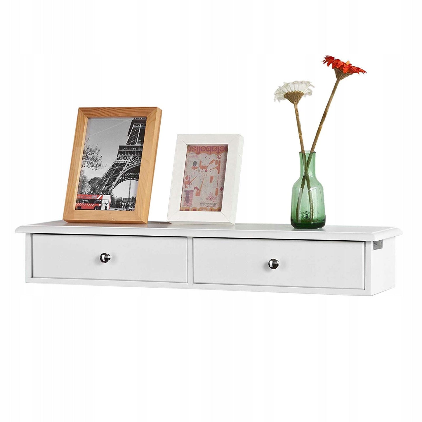 Sobuy Baltas sieninis pakabinamas su 2 stalčiais lentynų stovas svetainei FRG43-W