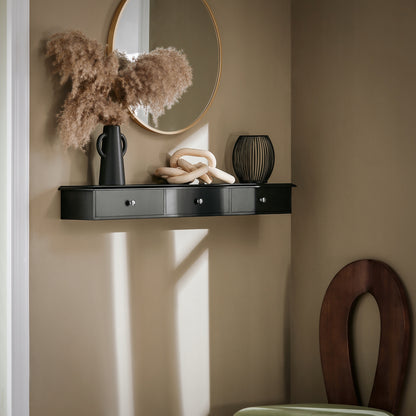 Sobuy Sieninė pakabinama lentyna su 3 stalčiais, miegamojo lentyna FRG43-L-SCH