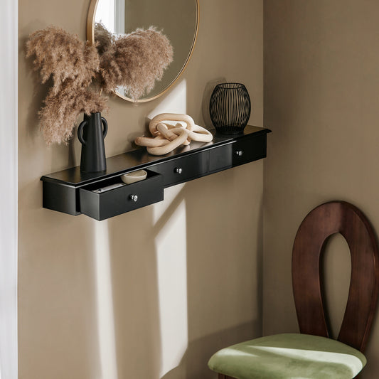 Sobuy Sieninė pakabinama lentyna su 3 stalčiais, miegamojo lentyna FRG43-L-SCH