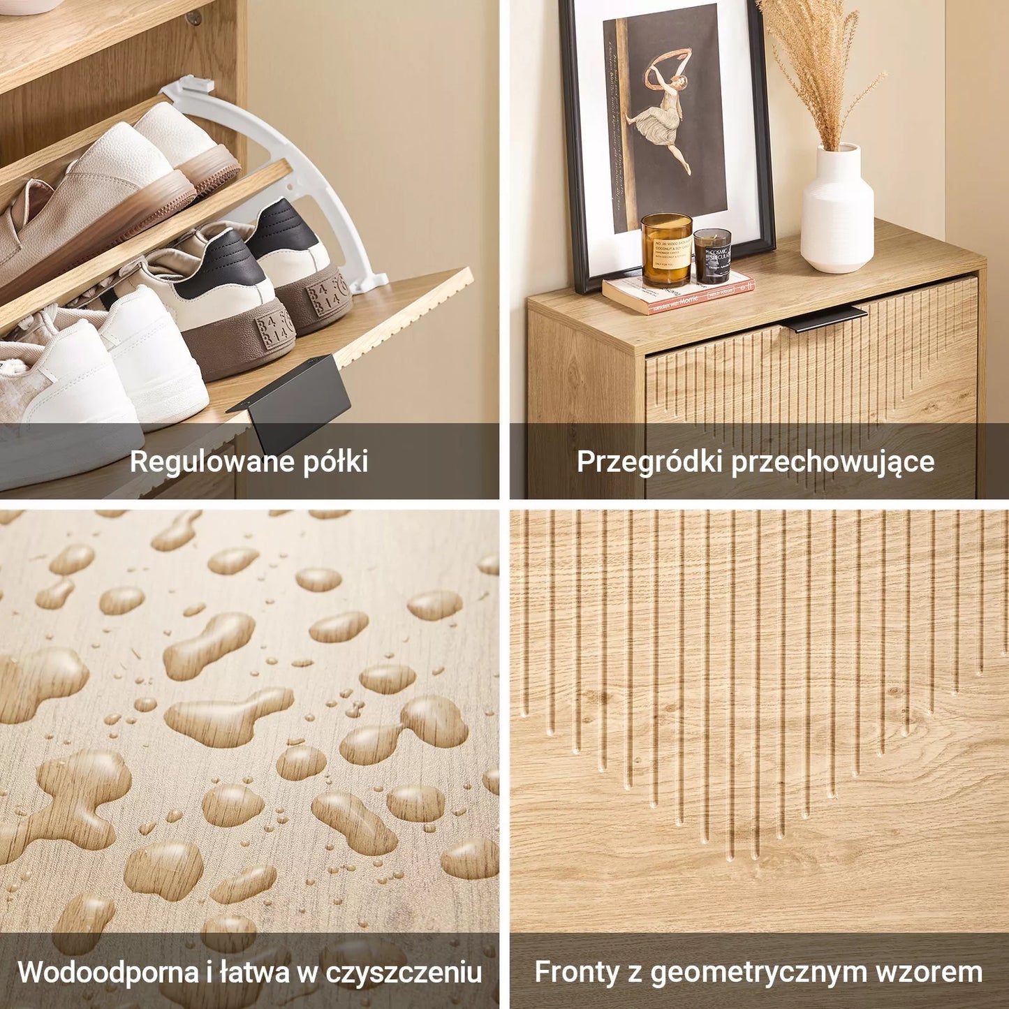 „SoBuy“ 2 skyrių batų spintelė ąžuolo spalvos, prieškambario organizatorius FSR200-II-N