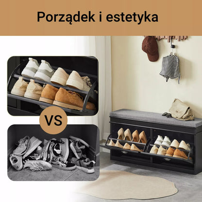 SoBuy Batų spintelė su sėdyne, 2 durys, prieškambario suolas FSR64-SCH