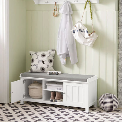 SoBuy Batų spintelė su sėdimąja vieta, balta lentyna, komoda FSR35-W