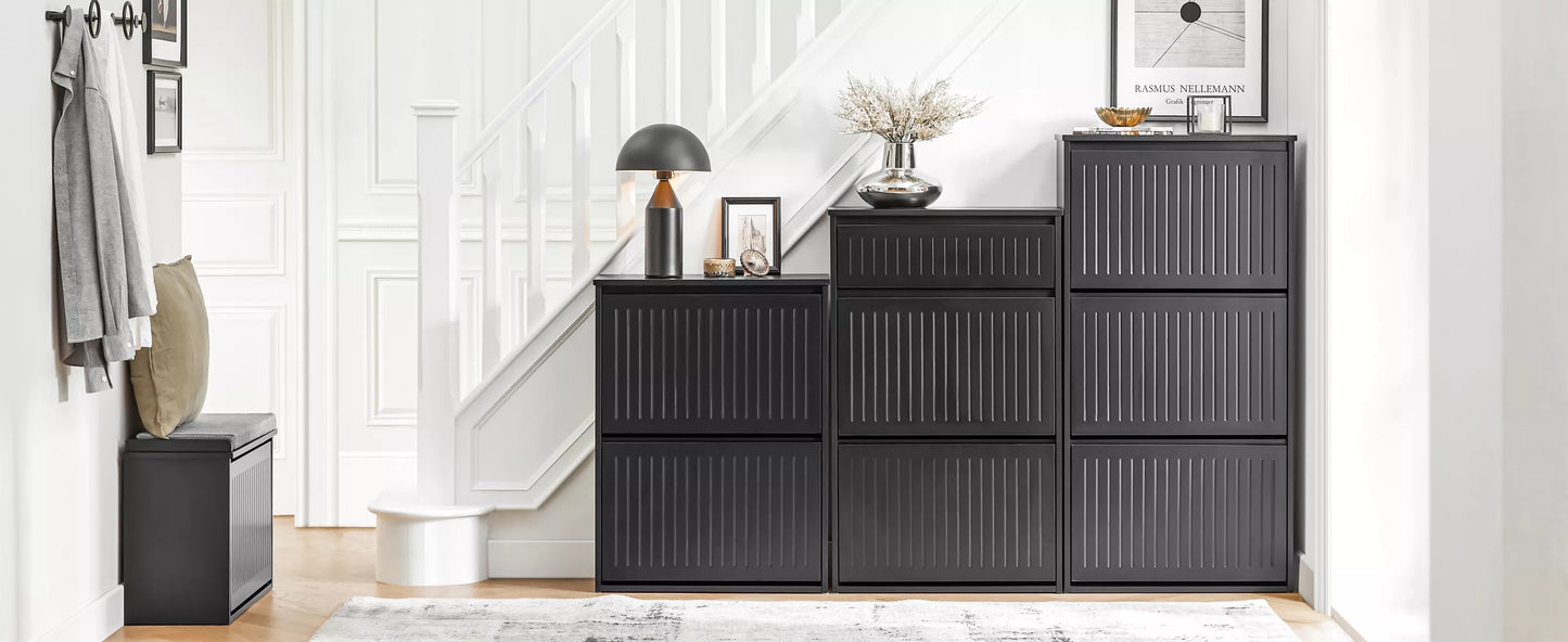 SoBuy Juoda aukšta batų spintelė, 3 atvartai prieškambariui FSR165-H-SCH