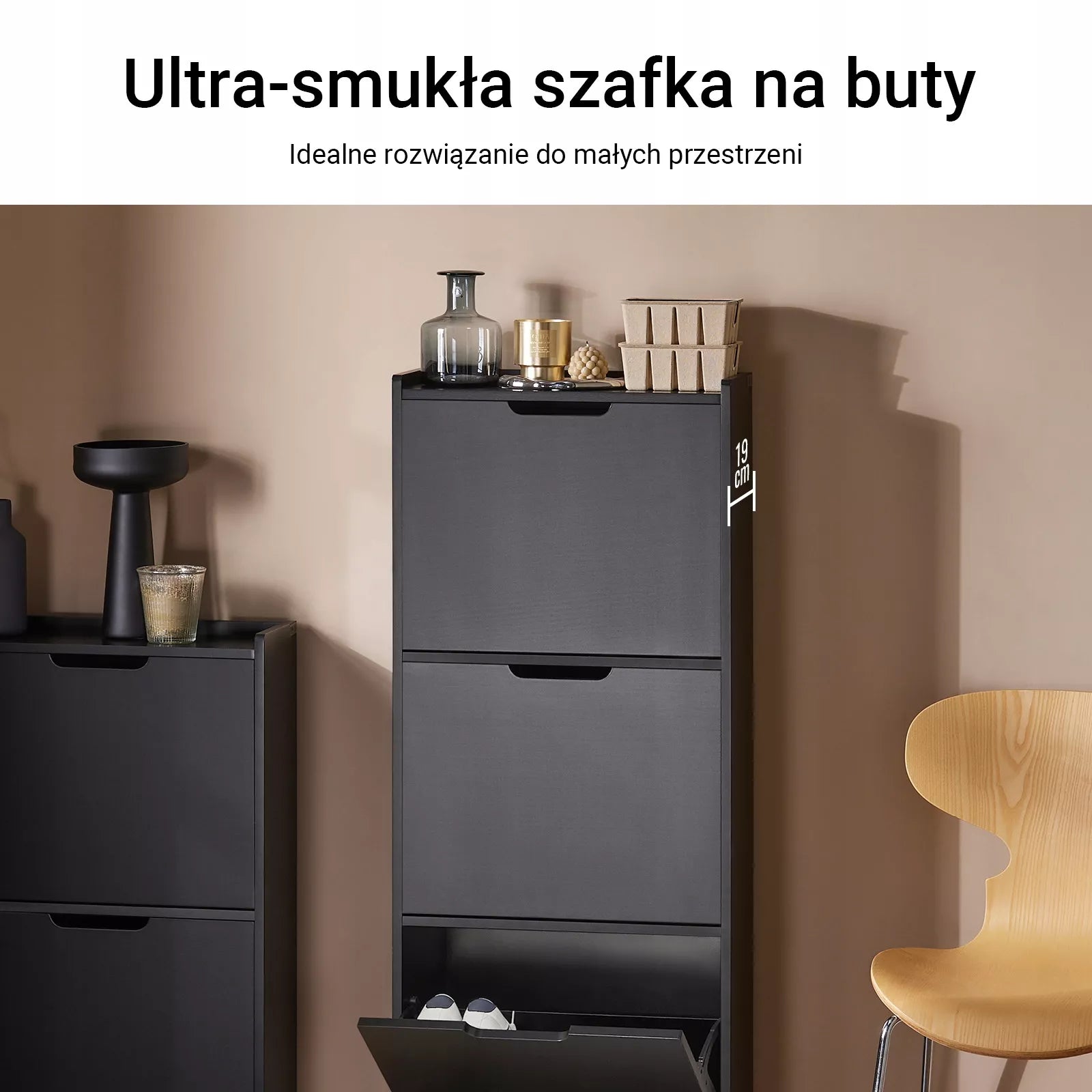 SoBuy Aukšta batų spintelė su 3 atvartais, prieškambario lentyna FSR151-H-SCH