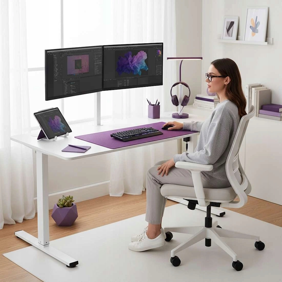 Spacetronik ELEKTRINIS reguliuojamas stalas 160x80 LED panelis 80KG signalizacija baltas