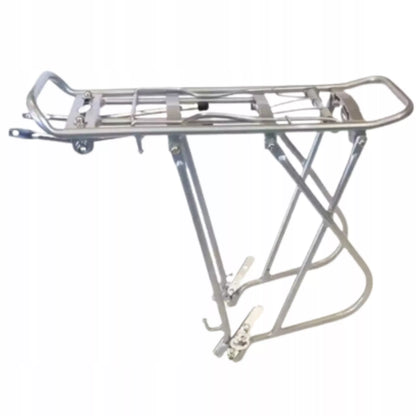 Srebrny aluminiowy bagażnik rowerowy 26-28 cali, regulowany, lekki i wytrzymały