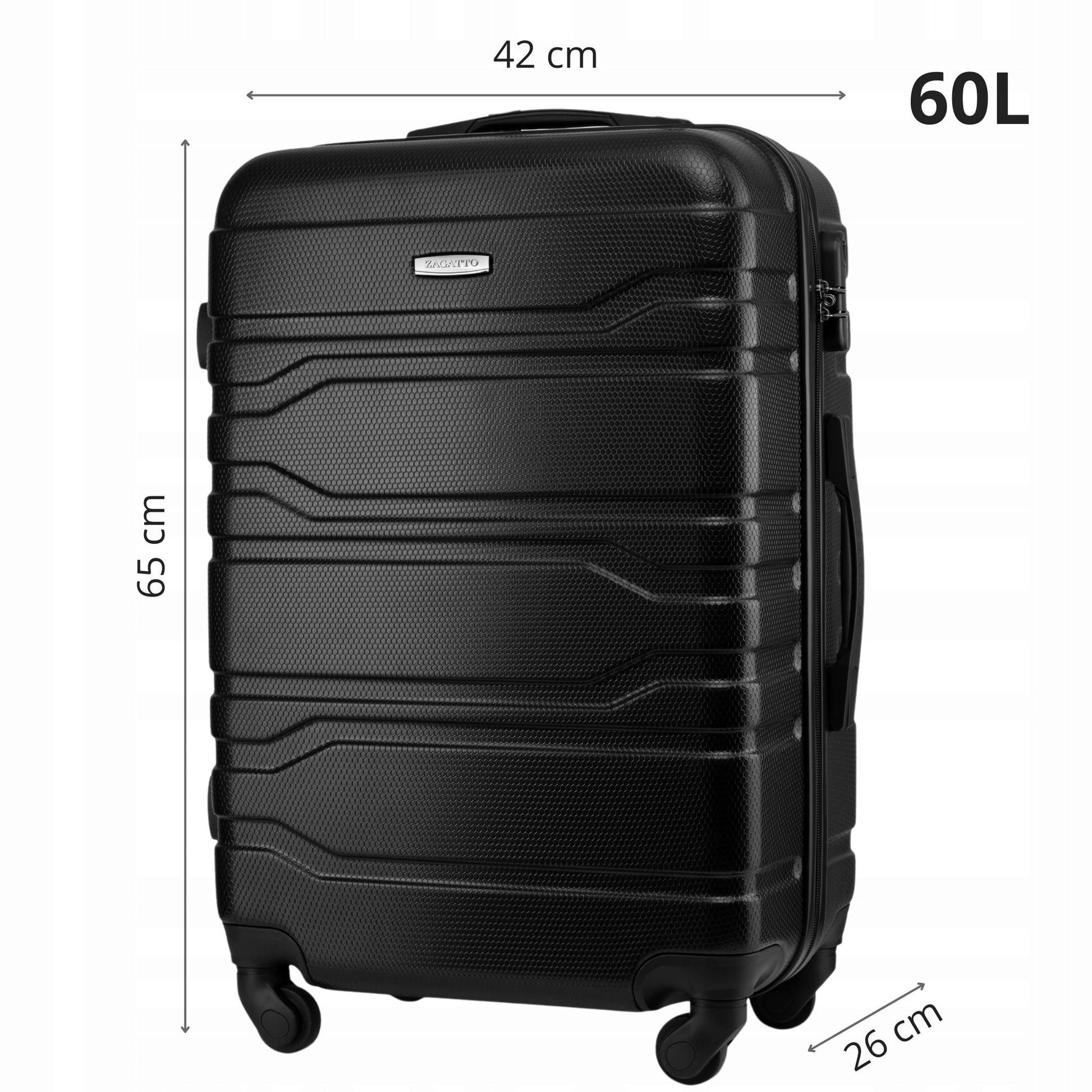 Vidutinio dydžio kelioninis lagaminas su ratukais RYANAIR 60L kietas ZAGATTO