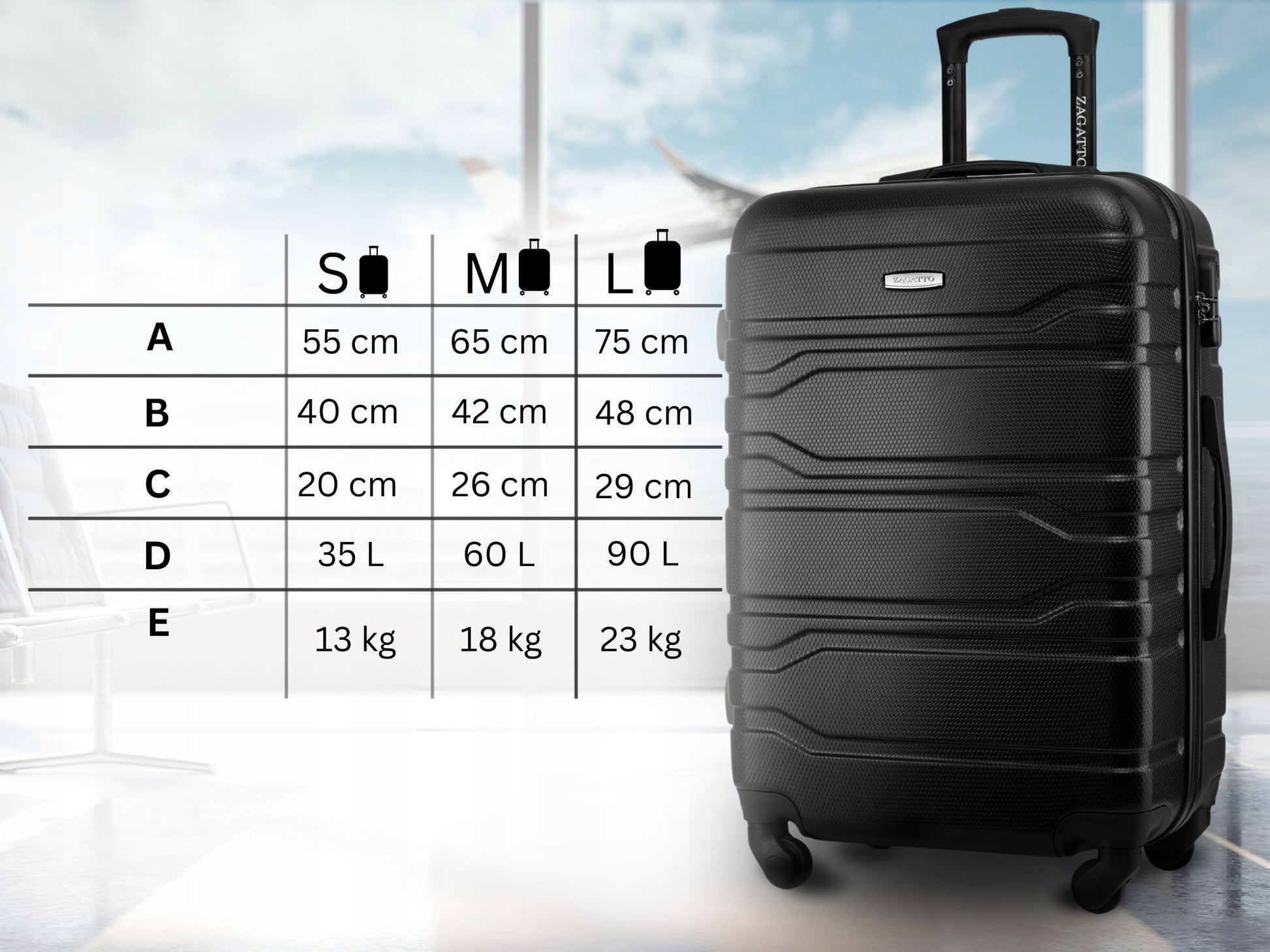 Vidutinio dydžio kelioninis lagaminas su ratukais RYANAIR 60L kietas ZAGATTO