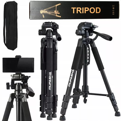 150 cm trikojis stovas su telefono laikikliu, lazeriui ir fotoaparatui – stabilus dovanos pasirinkimas