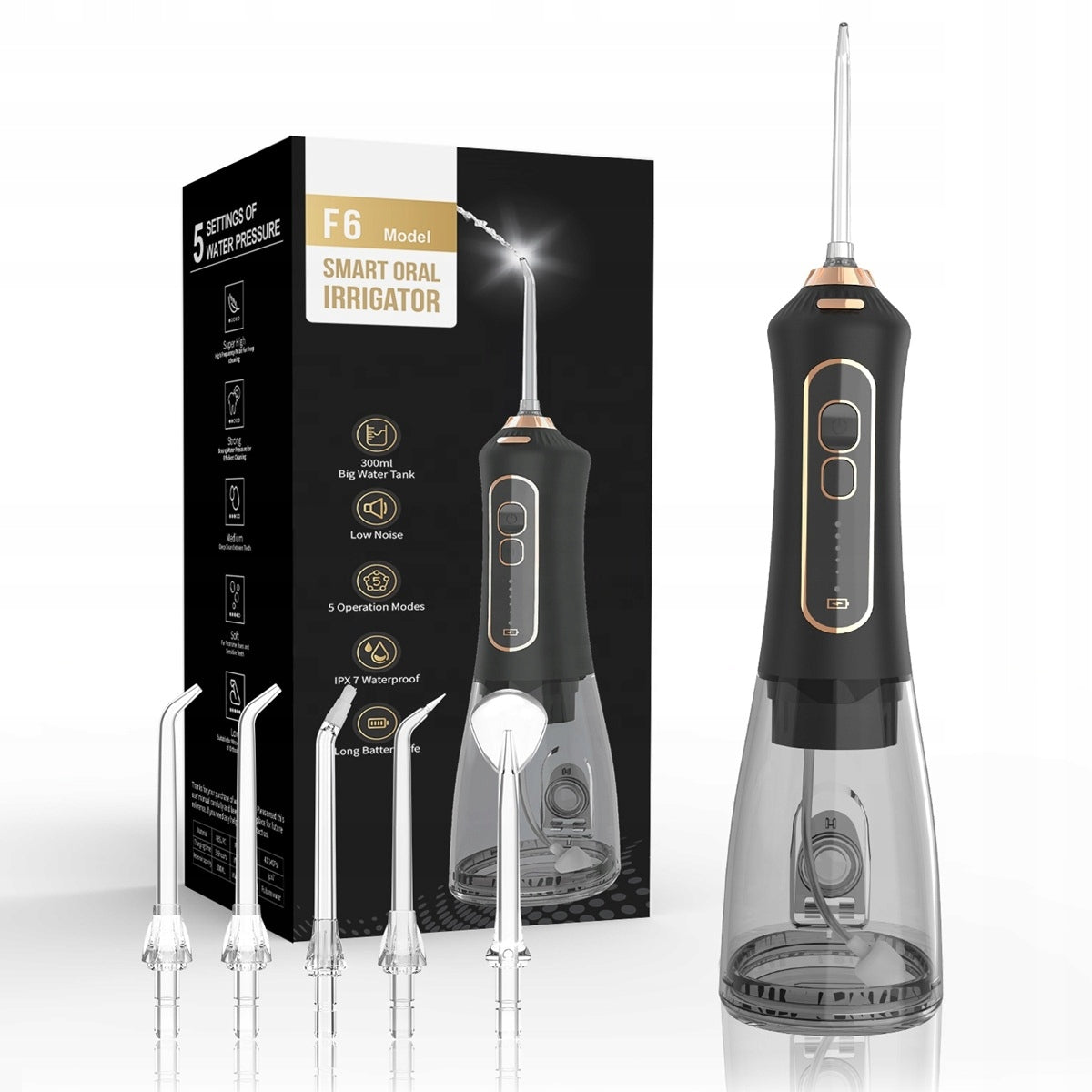 Sonic dantų šepetėlis + vandens dantų irigatorius, 5 režimai, USB, IPX7, RINKINYS