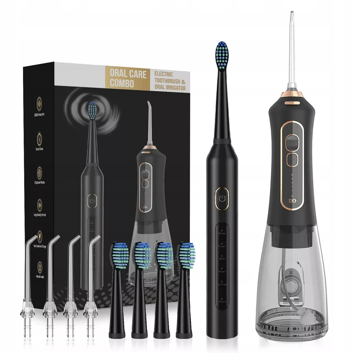 Sonic dantų šepetėlis + vandens dantų irigatorius, 5 režimai, USB, IPX7, RINKINYS