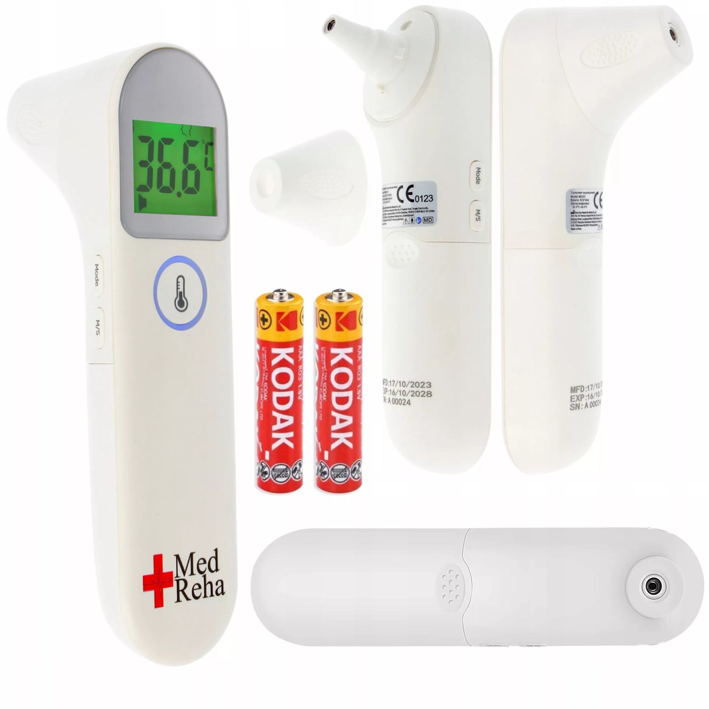 MEDEK medicininis bekontaktis elektroninis termometras kaktai ir ausiai su LCD ekranu