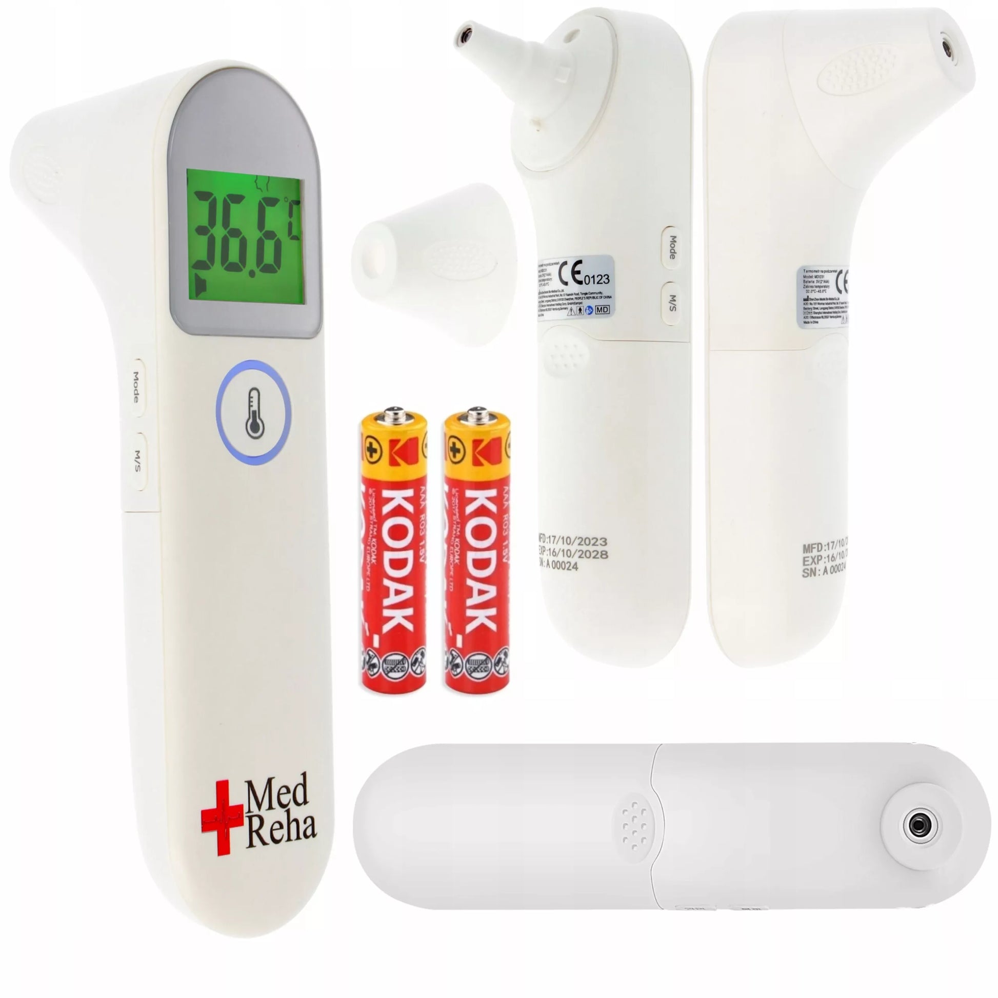 MEDEK medicininis bekontaktis elektroninis termometras kaktai ir ausiai su LCD ekranu