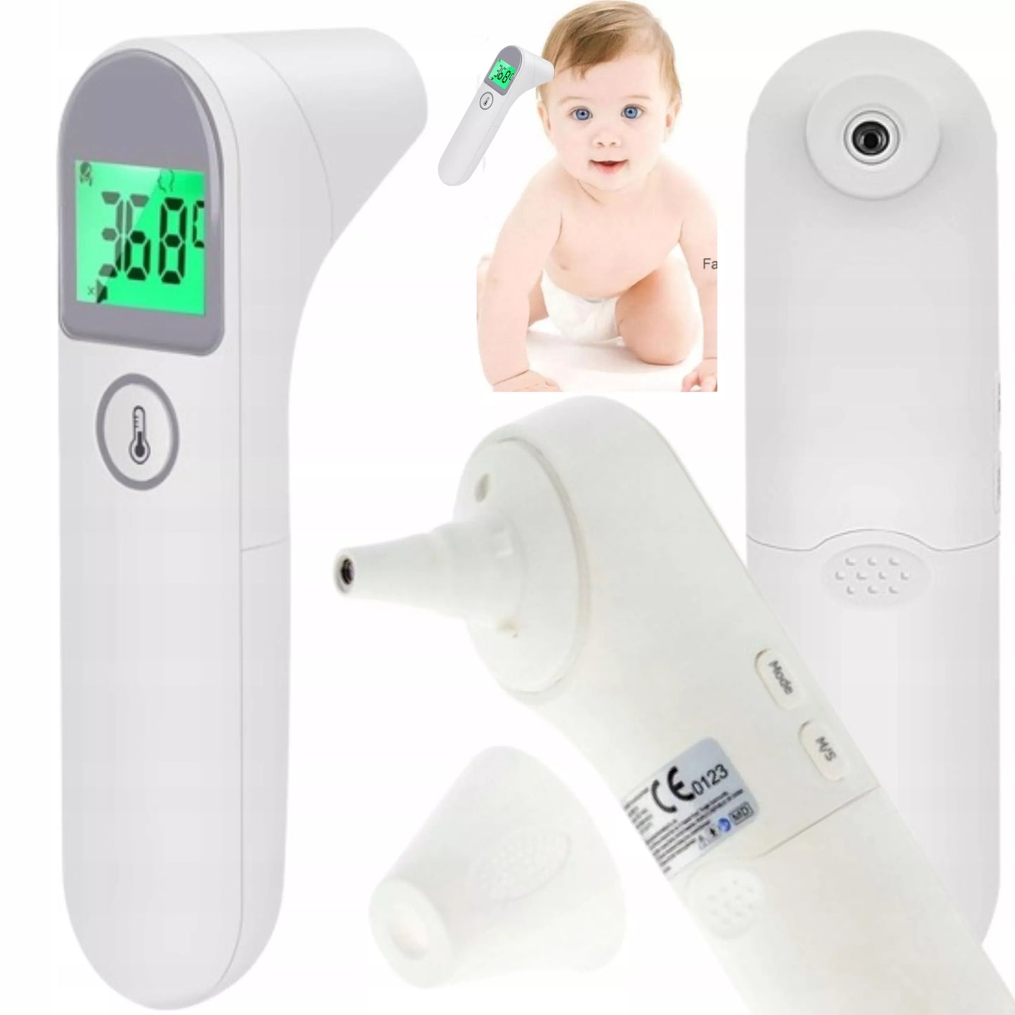 MEDEK medicininis bekontaktis elektroninis termometras kaktai ir ausiai su LCD ekranu