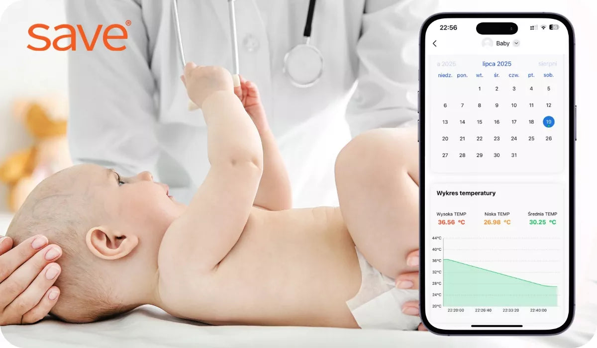 Bekontaktis medicininis infraraudonųjų spindulių termometras su karščiavimo aliarmu ir programėle SAVE
