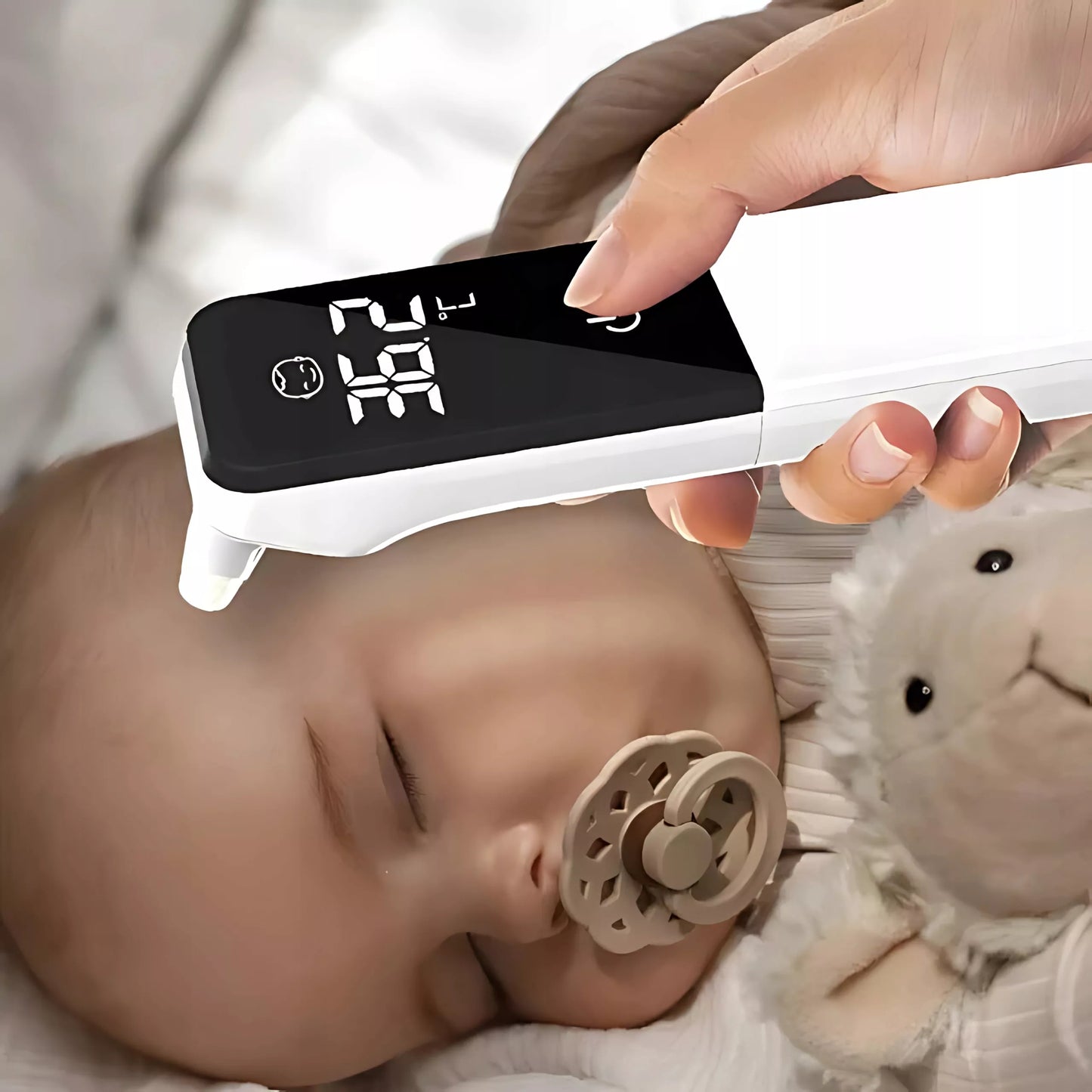 Bekontaktis medicininis infraraudonųjų spindulių termometras su LCD ekranu, karščiavimo įspėjimu, ausies ir kaktos matavimui