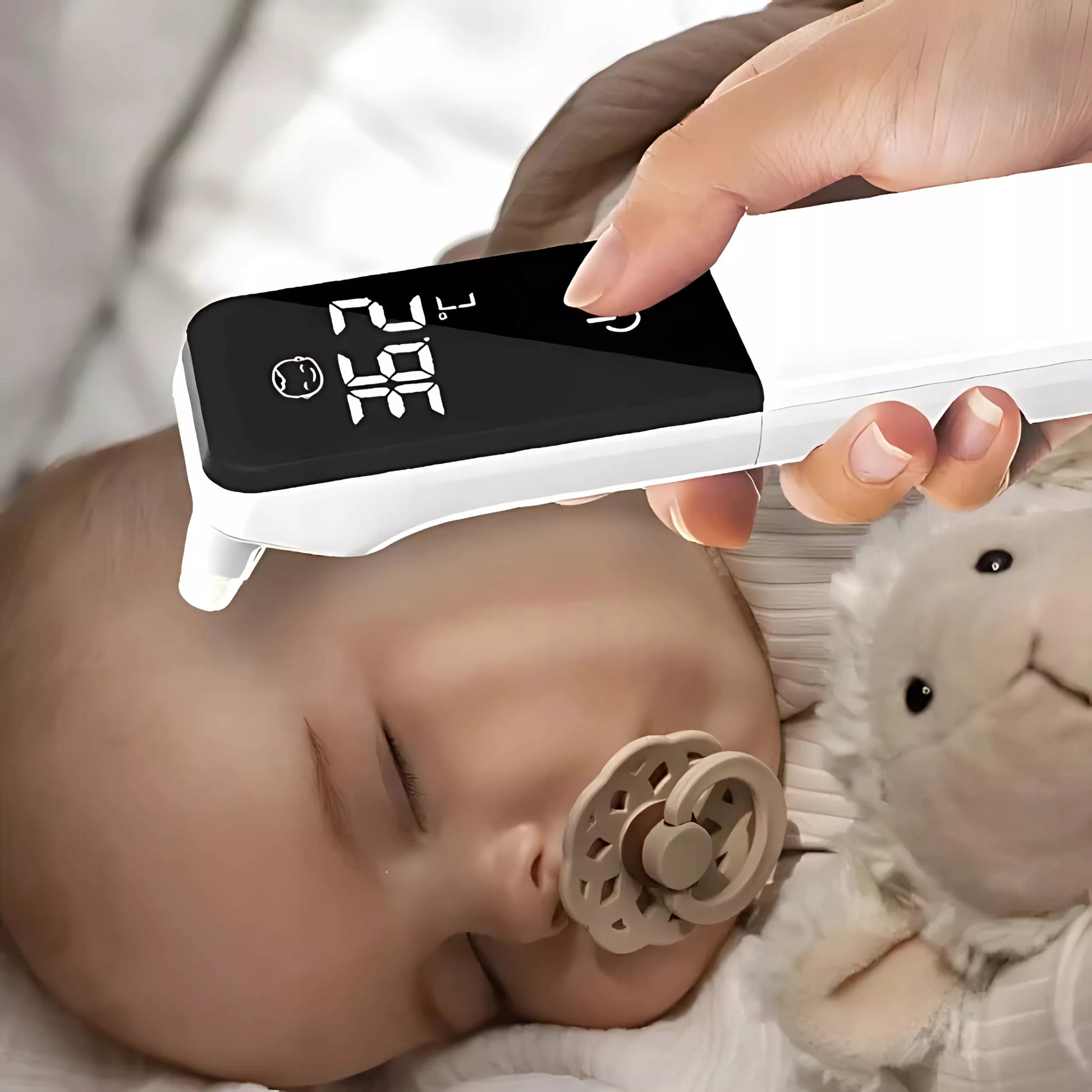 Bekontaktis medicininis infraraudonųjų spindulių termometras su LCD ekranu, karščiavimo įspėjimu, ausies ir kaktos matavimui