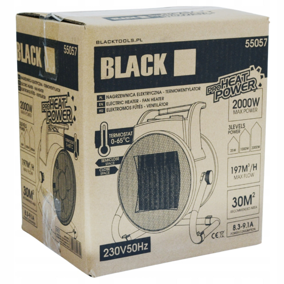 TERMOVENTILIATORIUS FARELKA ŠILDYTUVAS NEŠIOJAMAS 2000 W 2 KW BLACK